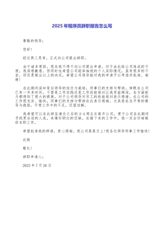 2025年程序员辞职报告怎么写