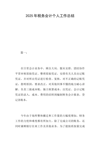 2025年税务会计个人工作总结