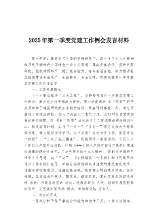 2025年第一季度党建工作例会发言材料