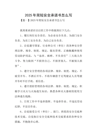 2025年简短安全承诺书怎么写