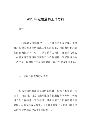 2025年纪检监察工作总结