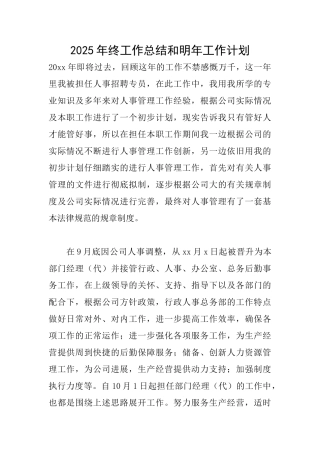 2025年终工作总结和明年工作计划