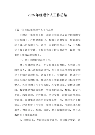 2025年经理个人工作总结