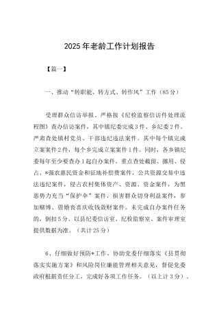 2025年老龄工作计划报告