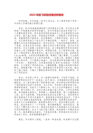2025年航飞项目经理述职报告