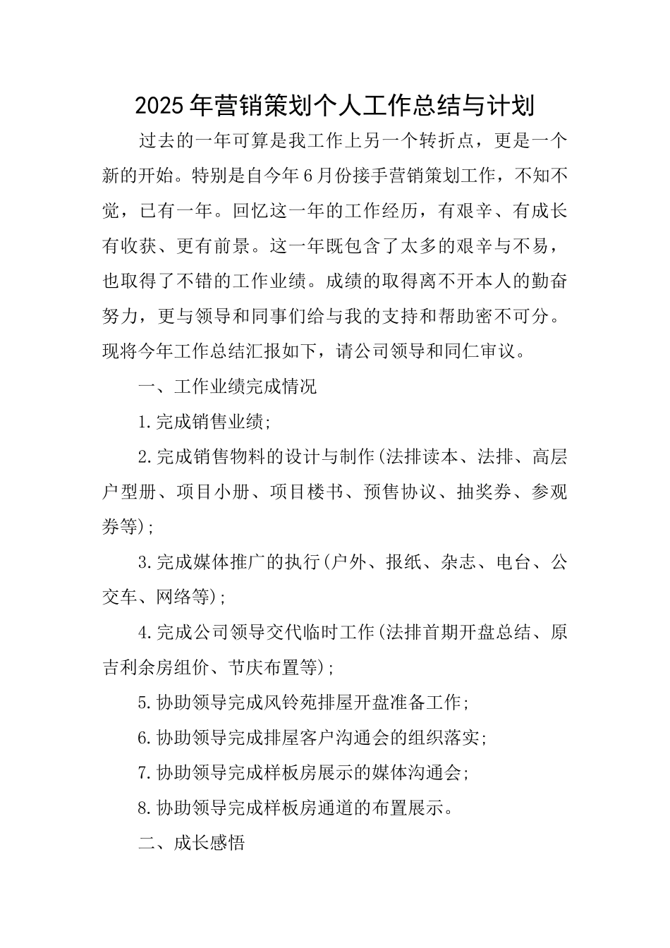 2025年营销策划个人工作总结与计划_第1页