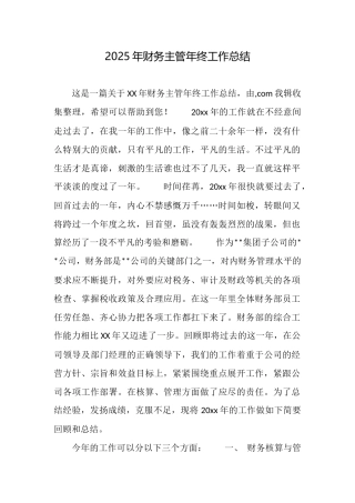 2025年财务主管年终工作总结