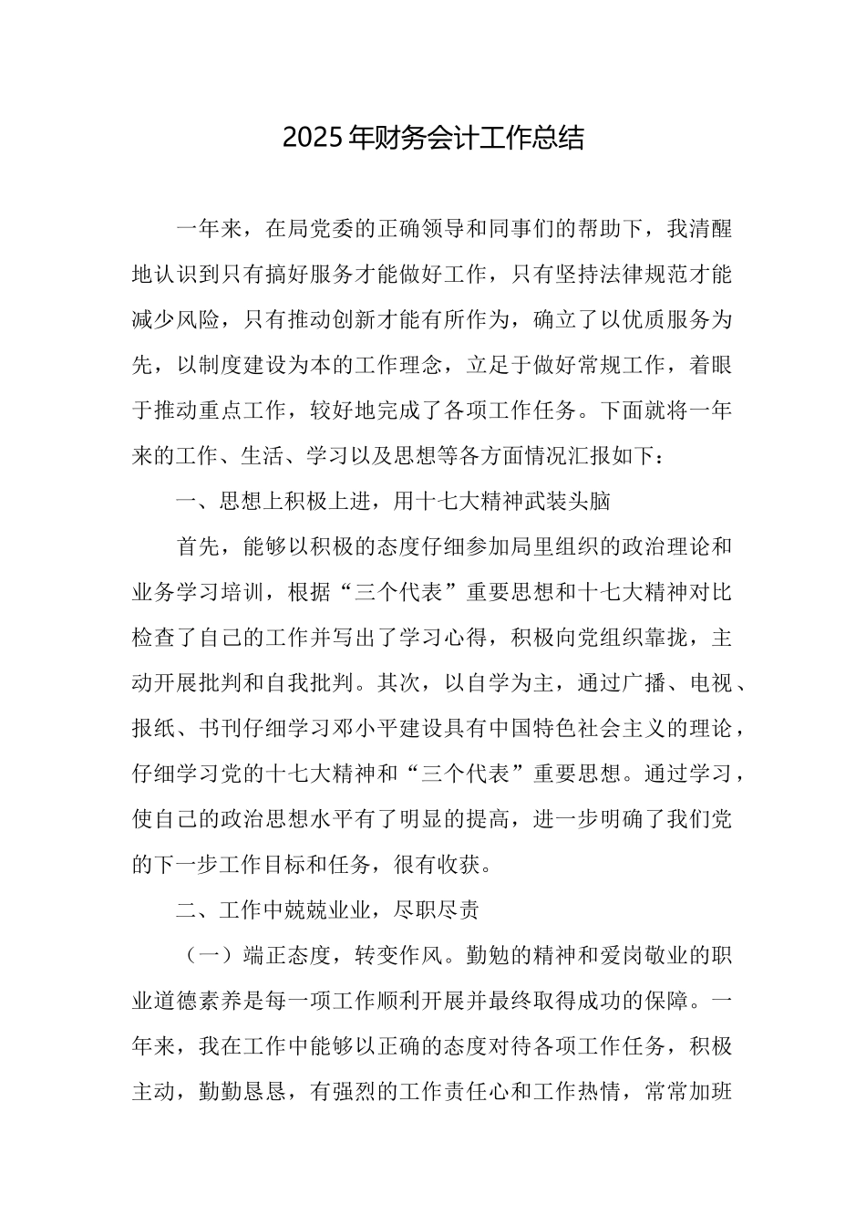 2025年财务会计工作总结_第1页