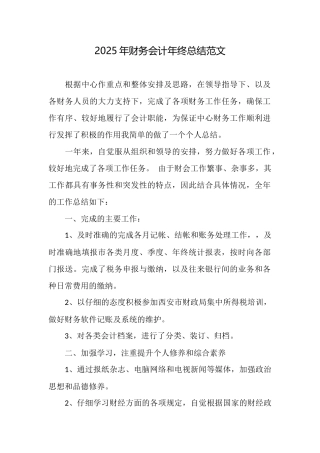 2025年财务会计年终总结范文