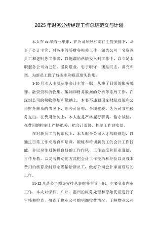 2025年财务分析经理工作总结范文与计划