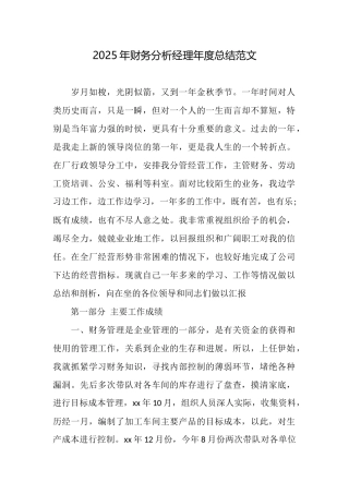 2025年财务分析经理年度总结范文
