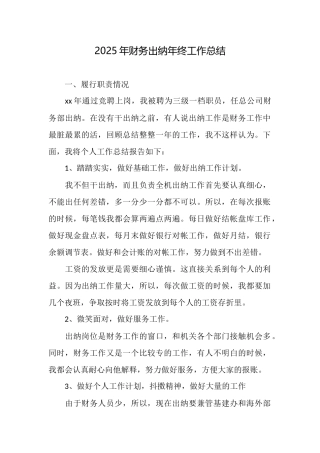 2025年财务出纳年终工作总结