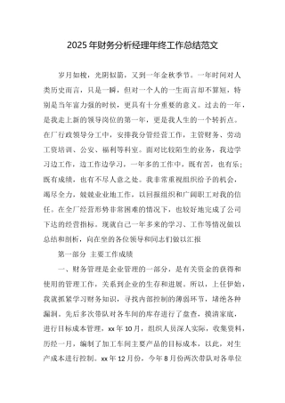 2025年财务分析经理年终工作总结范文