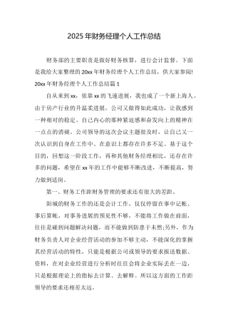 2025年财务经理个人工作总结