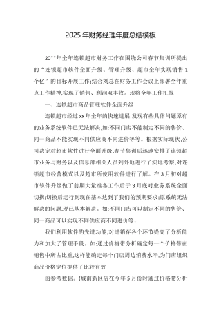 2025年财务经理年度总结模板
