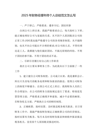 2025年财务经理年终个人总结范文怎么写