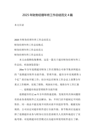 2025年财务经理年终工作总结范文4篇