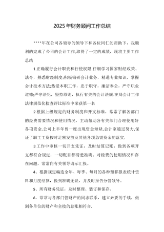 2025年财务顾问工作总结
