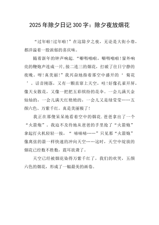 2025年除夕日记300字：除夕夜放烟花