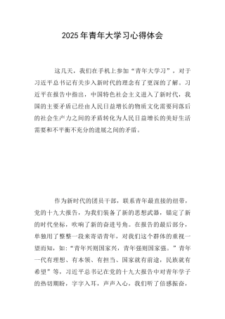 2025年青年大学习心得体会