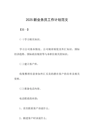 2025新业务员工作计划范文