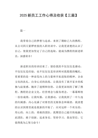 2025新员工工作心得及收获