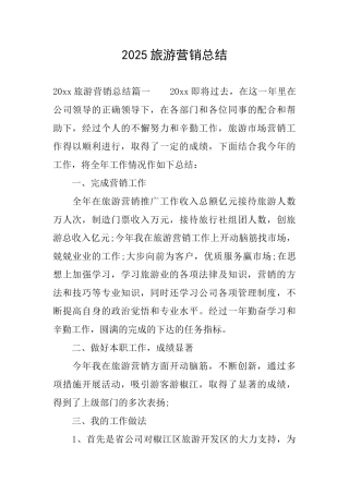 2025旅游营销总结