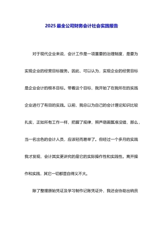 2025最全公司财务会计社会实践报告