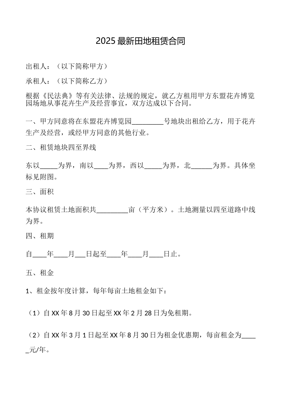 2025最新田地租赁合同_第1页