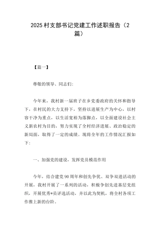 2025村支部书记党建工作述职报告