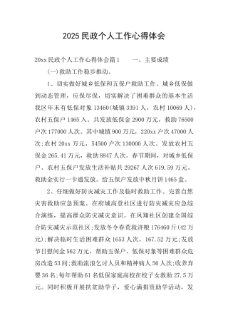 2025民政个人工作心得体会
