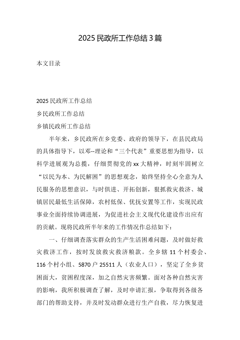 2025民政所工作总结3篇_第1页