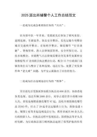2025派出所辅警个人工作总结范文