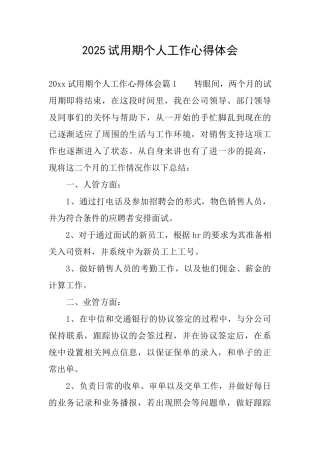 2025试用期个人工作心得体会