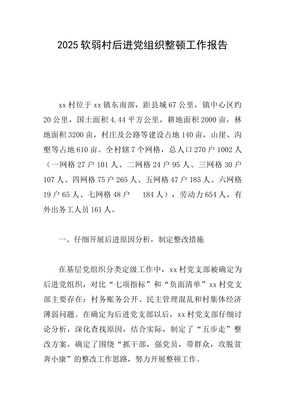 2025软弱村后进党组织整顿工作报告_第1页