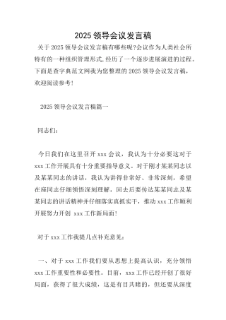 2025领导会议发言稿