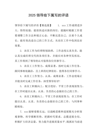 2025领导给下属写的评语