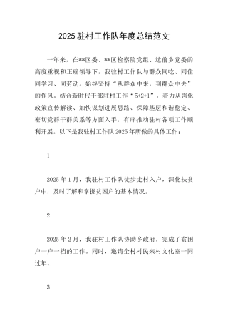 2025驻村工作队年度总结范文