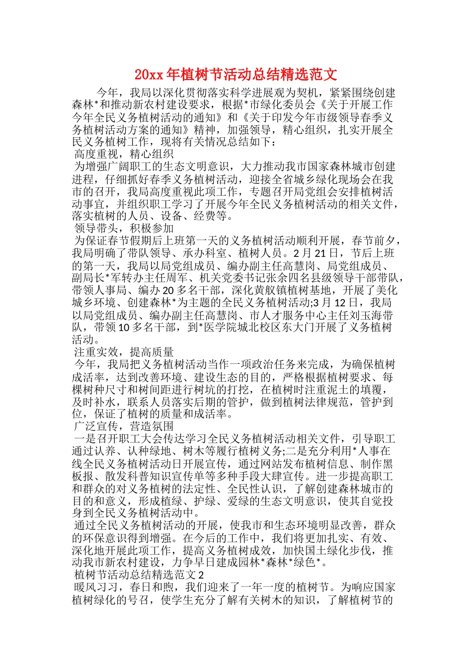 20xx年植树节活动总结精选范文_第1页