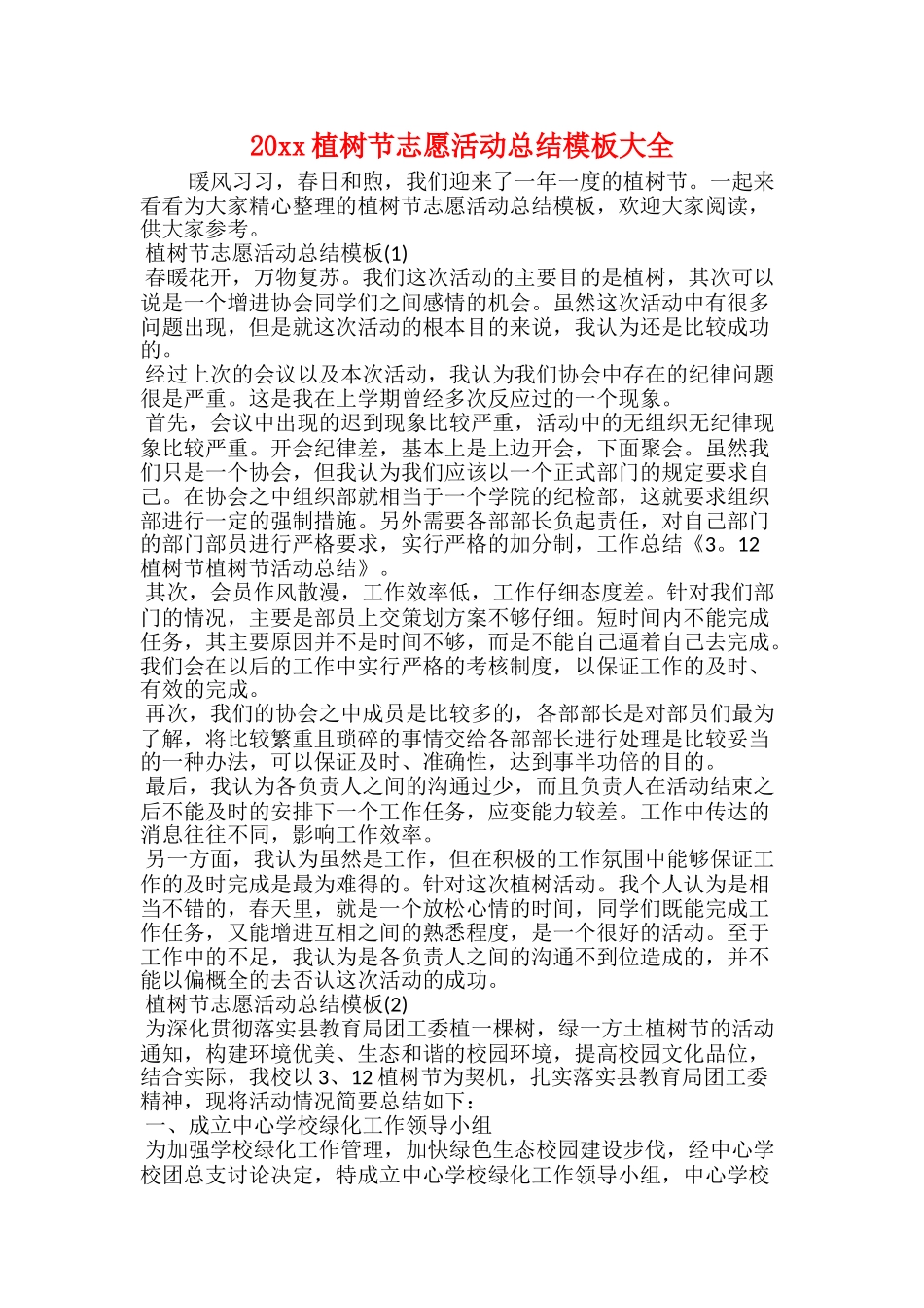 20xx植树节志愿活动总结模板大全_第1页