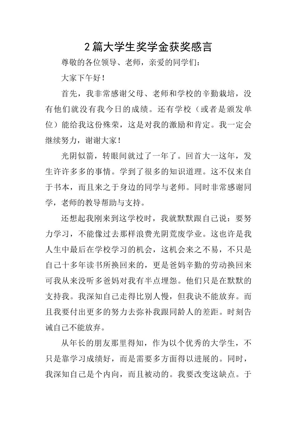 2篇大学生奖学金获奖感言_第1页