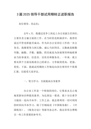 3篇2025领导干部试用期转正述职报告