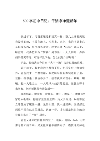 500字初中日记：干干净净迎新年