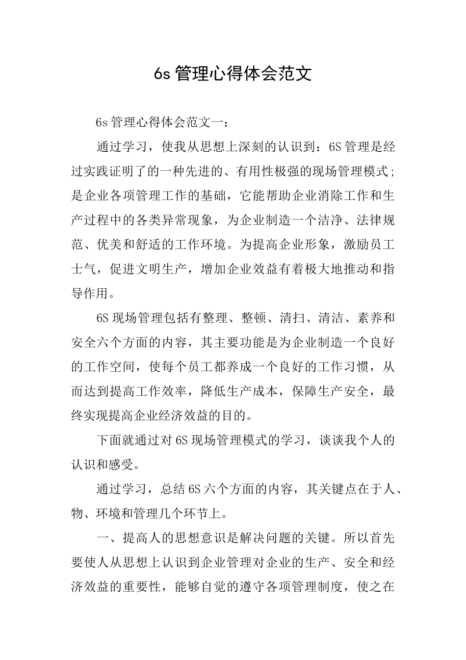 6s管理心得体会范文_第1页