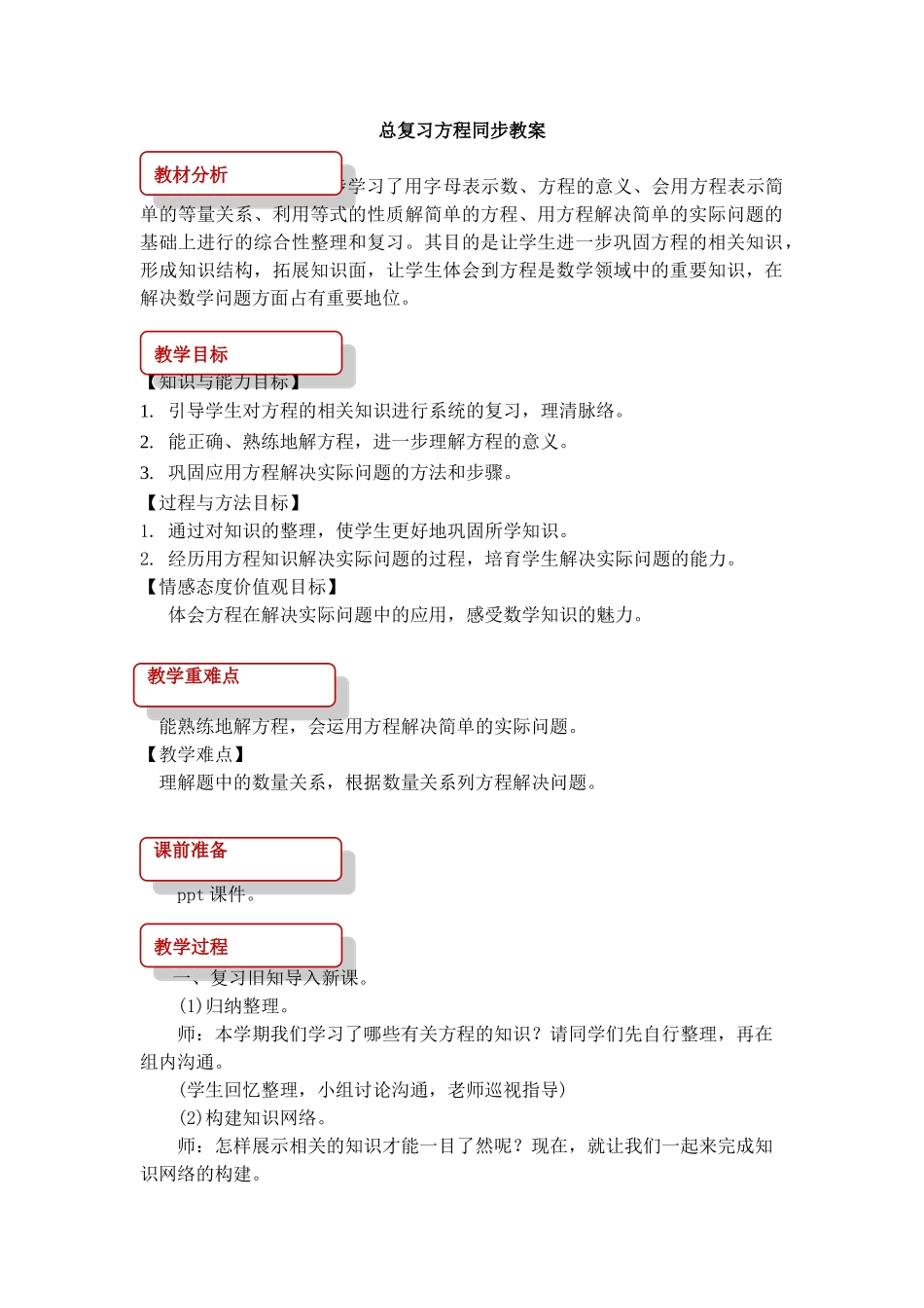 a总复习方程同步教案_第1页