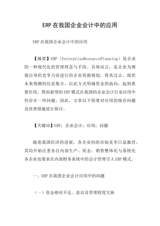 ERP在我国企业会计中的应用