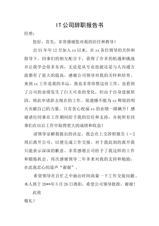 IT公司辞职报告书