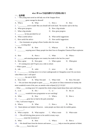 what和how引起的感叹句句型难点练习