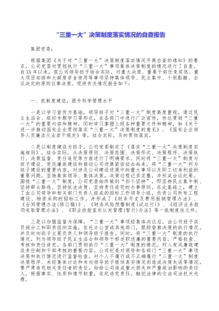 “三重一大”决策制度落实情况的自查报告