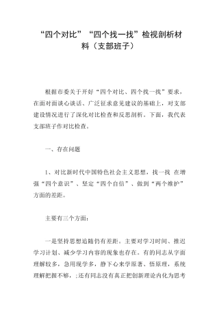 “四个对照”“四个找一找”检视剖析材料